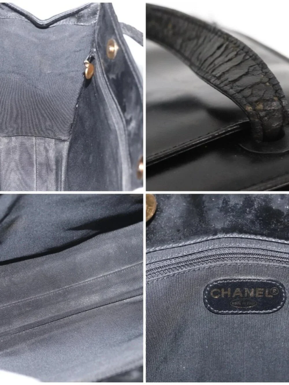 CHANEL Tote Bag Patent leather Black Gold CC Auth bs34158